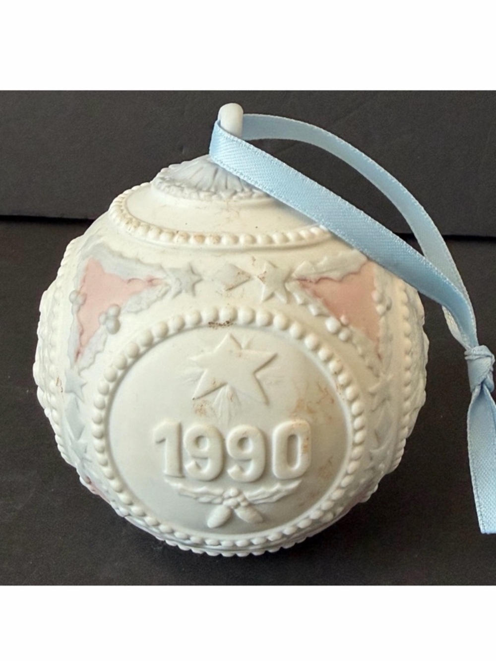 Lladro 1990 Christmas Ornament Porcelain Children White Pink Blue Pastel Baby 2